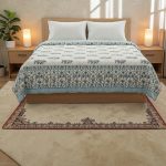 Blue And White Floral Handblock Print Cotton Quilt - Image 2
